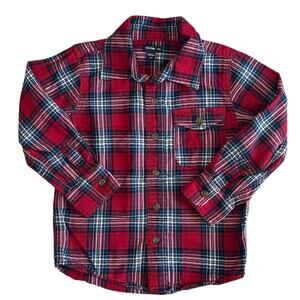 GAP Little Boy Red Plaid Long Sleeve Button Down Size 4T
